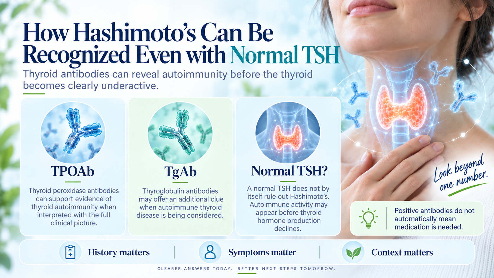 Illustration of TPO antibodies, thyroglobulin antibodies and Hashimoto’s disease with normal TSH.
