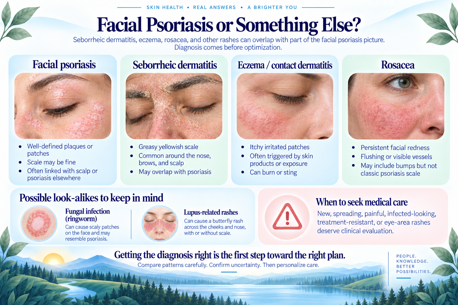 Clinical comparison of facial psoriasis, seborrheic dermatitis, eczema, and rosacea