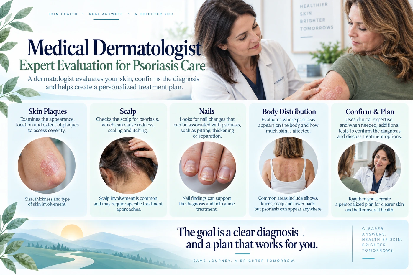 Dermatologist examining skin, scalp, and nails for psoriasis