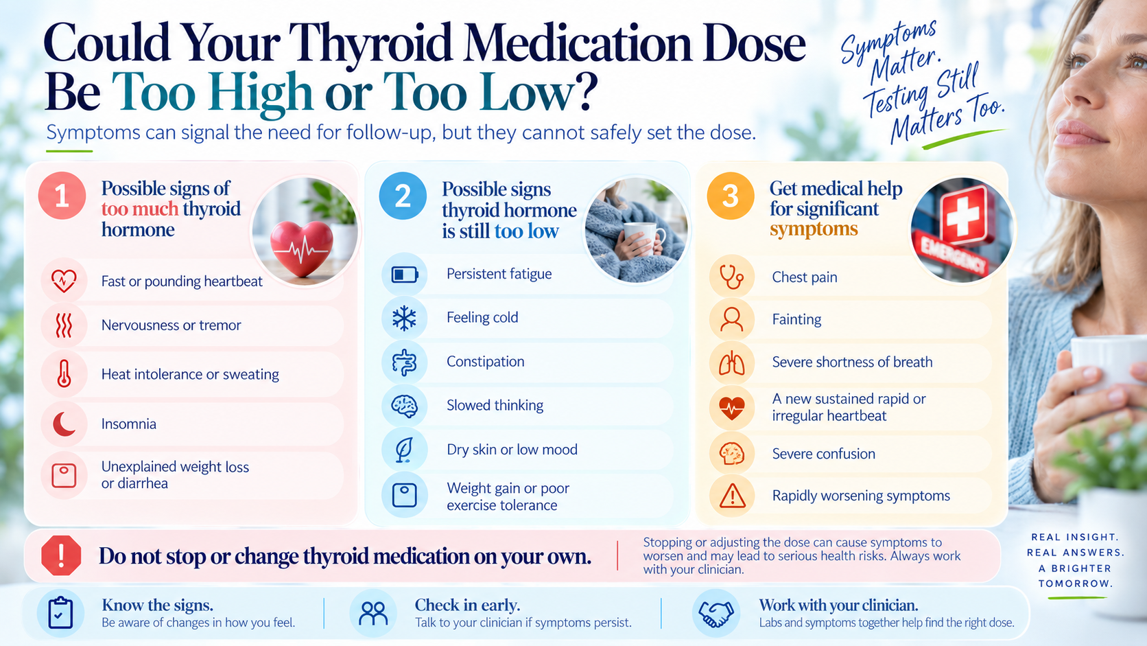 Possible signs thyroid medication dose may be too high or too low