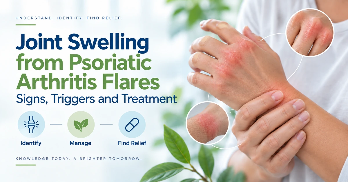 People with psoriasis may develop joint swelling and pain that can be signs of psoriatic arthritis.