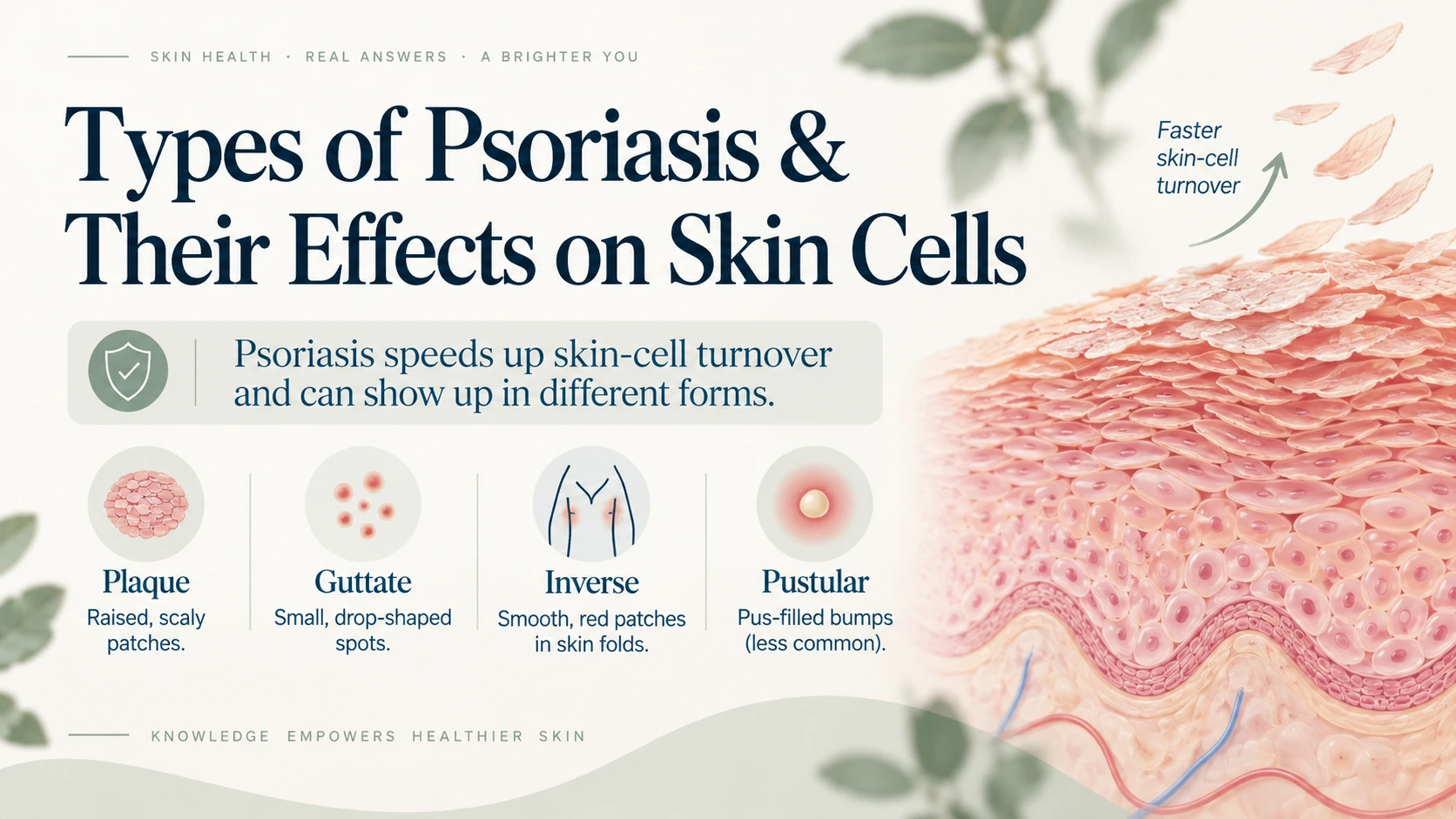 Different types of psoriasis can affect different areas of the skin and body.