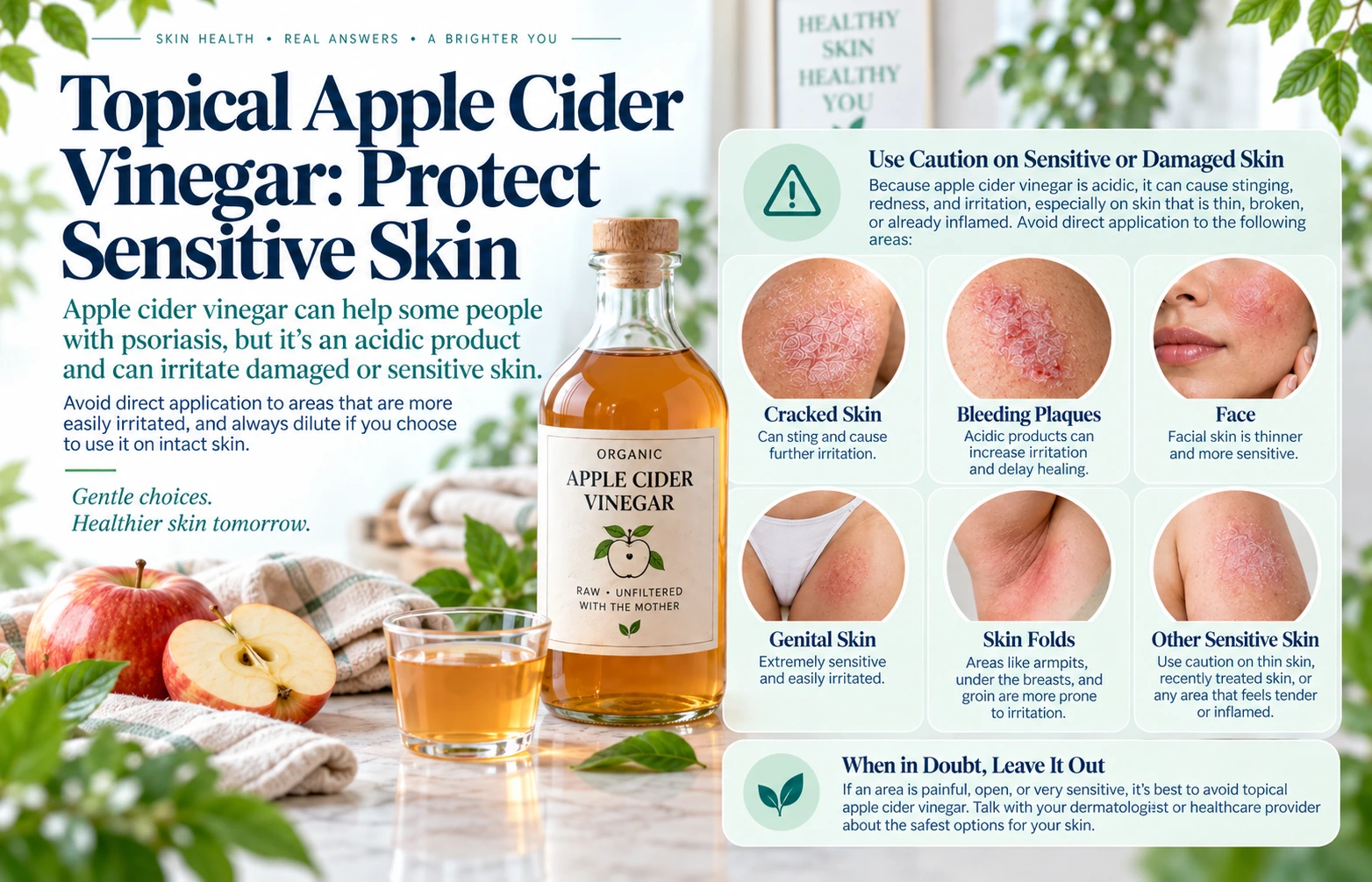 Topical apple cider vinegar safety warning for cracked, bleeding, facial, and sensitive skin