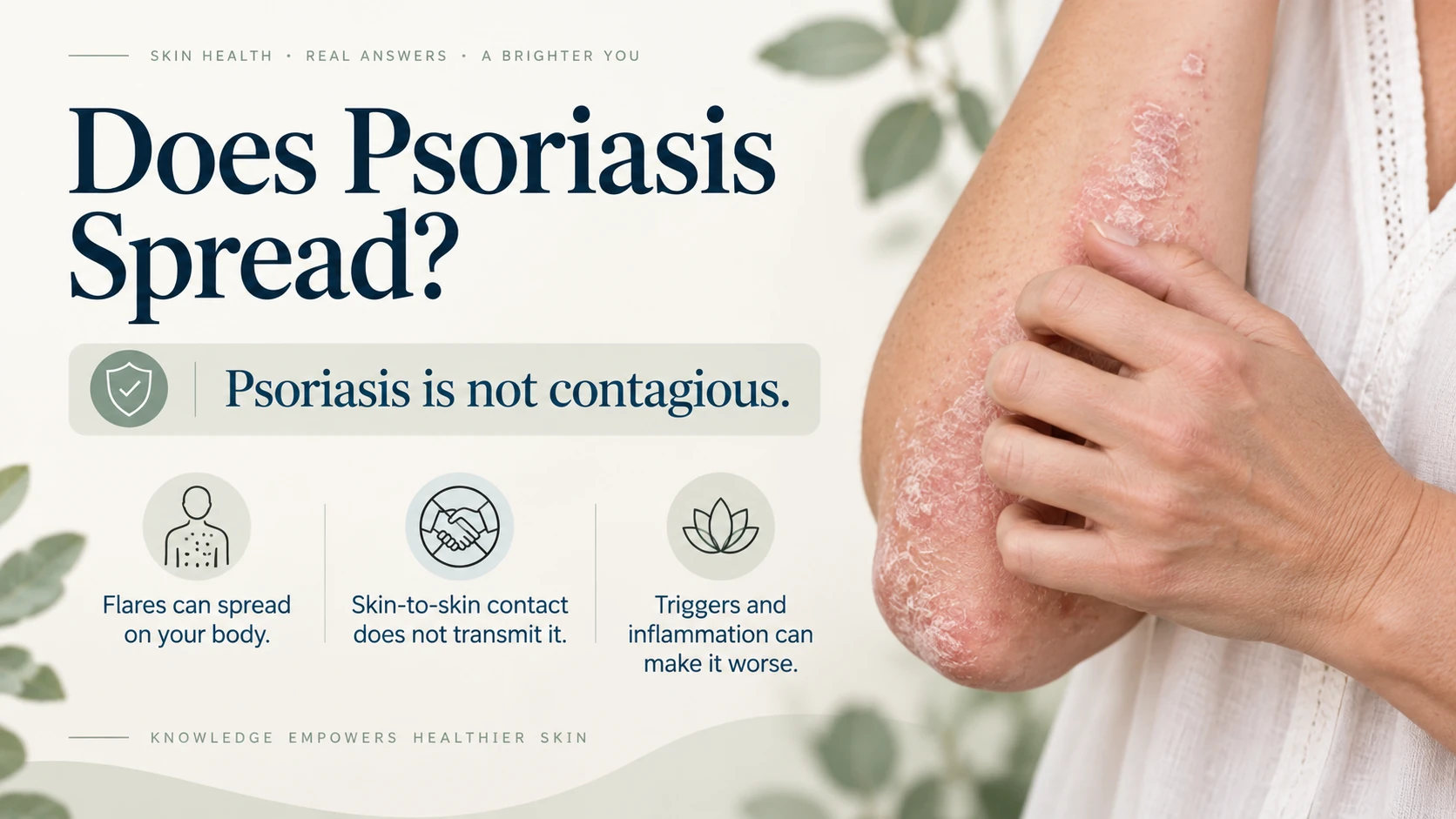 Psoriasis is not contagious, but psoriasis lesions can appear in new areas of the body as disease activity changes.