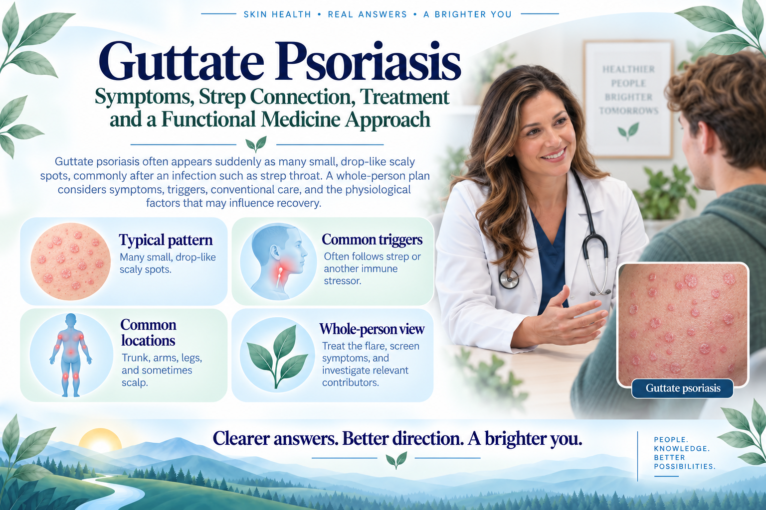 Young adult discussing a sudden guttate psoriasis flare