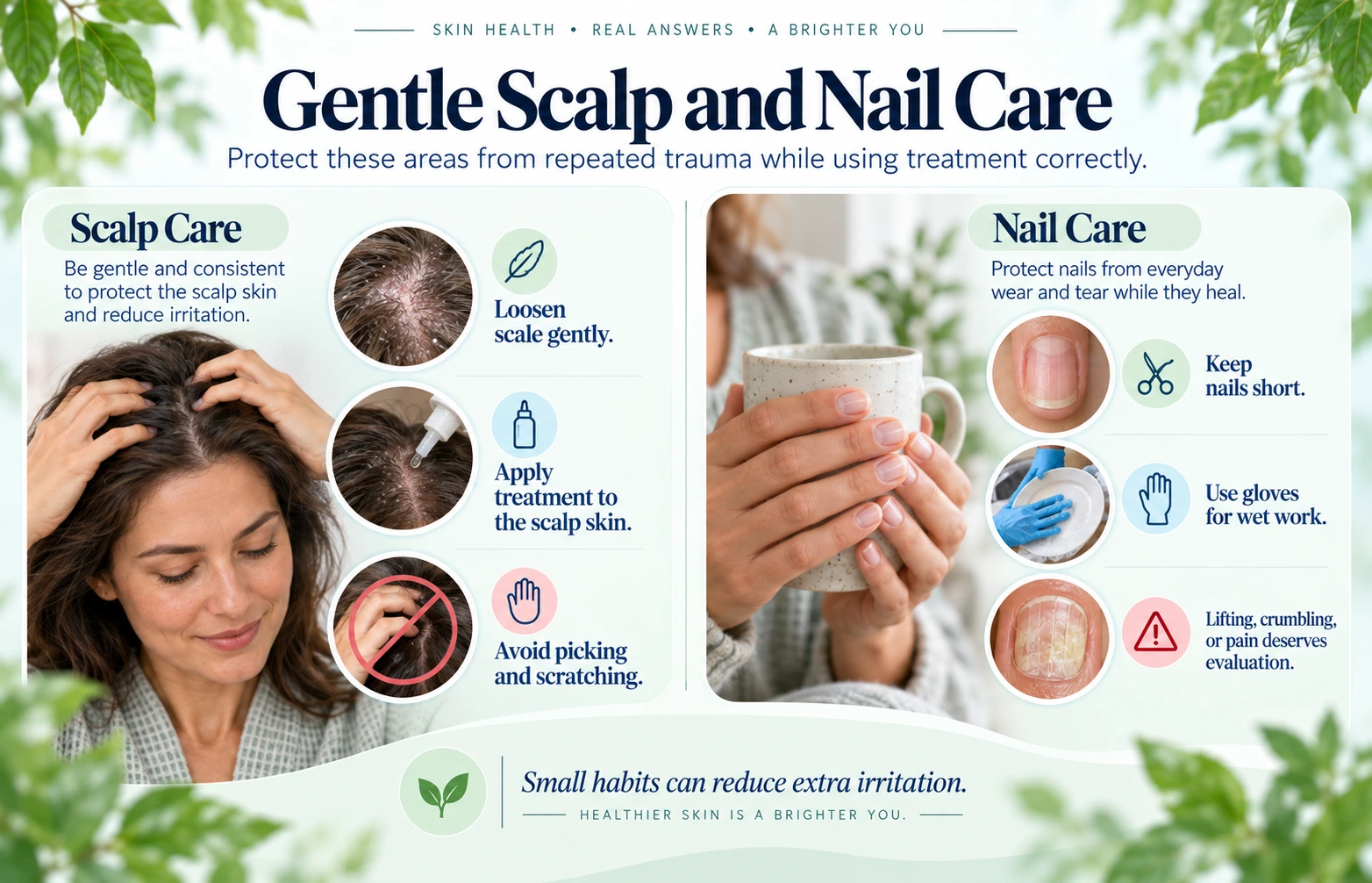 Gentle scalp scale and nail care for psoriasis
