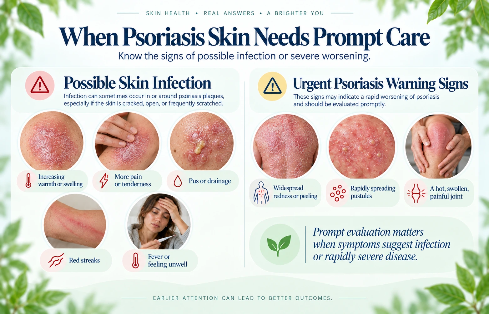 Warning signs of skin infection and severe psoriasis requiring prompt care