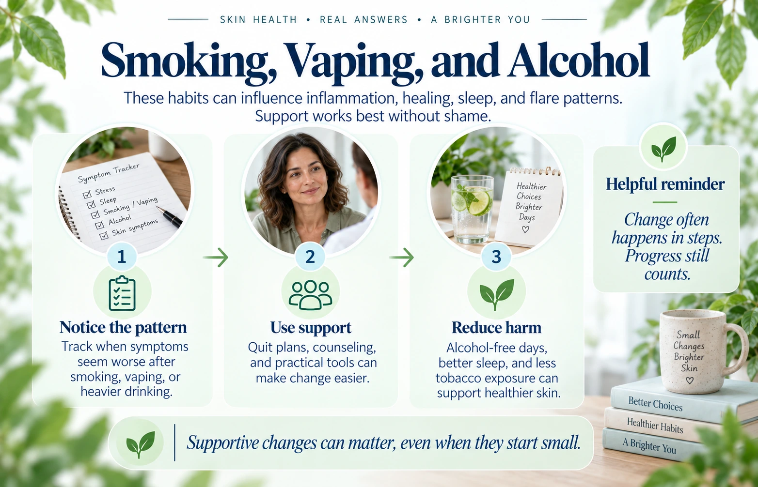 Nonjudgmental support plan for tobacco cessation and alcohol moderation